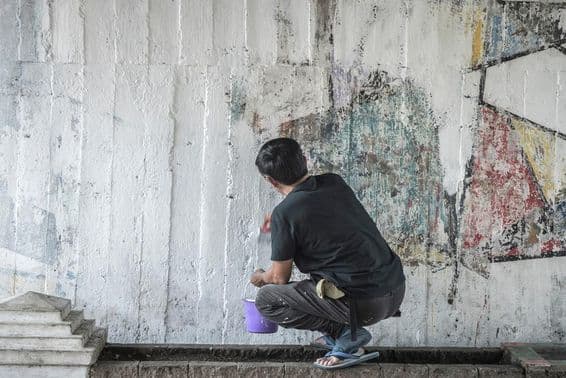 Pintura de pared blanca, mariposa.