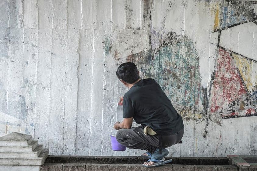 Pintura de pared blanca, mariposa.