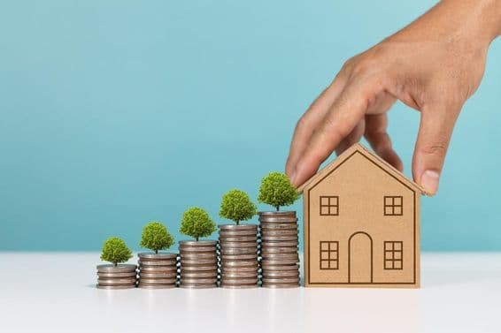 Monedas con un árbol en crecimiento, indicando crecimiento en inversión inmobiliaria.