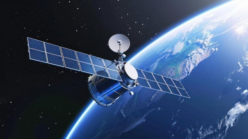 Satélite moderno de comunicaciones y telecomunicaciones espaciales.