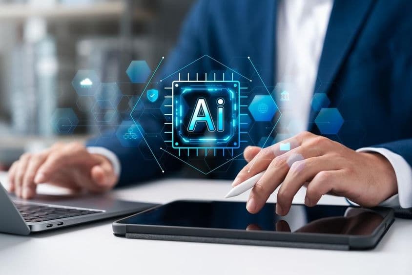 Analizando datos en una laptop con Inteligencia Artificial.