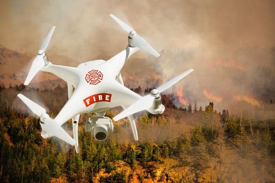 Dron del sistema de aeronaves no tripuladas del departamento de bomberos (UAS).