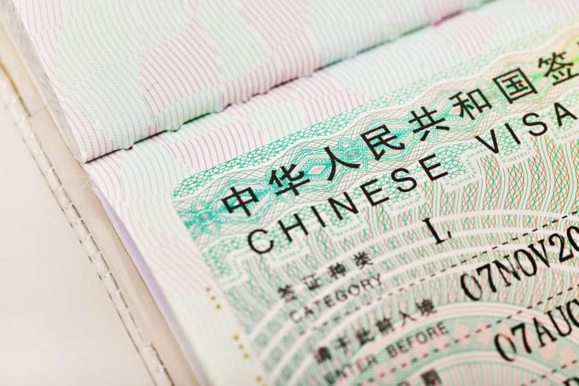 Visa china en un pasaporte.