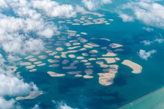 Vista aérea del archipiélago The World Islands en Dubai.