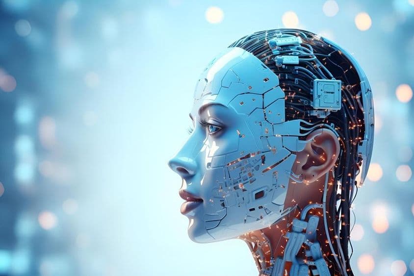 Robot intrincadamente diseñado impulsado por inteligencia artificial.