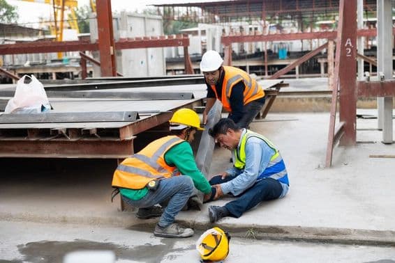 Un inspector de ingeniería ayuda a un colega en una fábrica industrial.