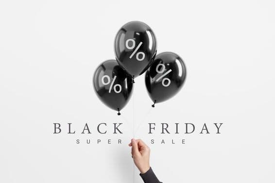 Porcentaje de venta del Black Friday en globo negro brillante.