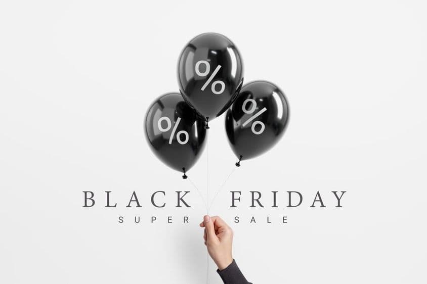 Porcentaje de venta del Black Friday en globo negro brillante.