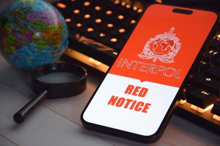 Pantalla de un smartphone mostrando el logo de Interpol.