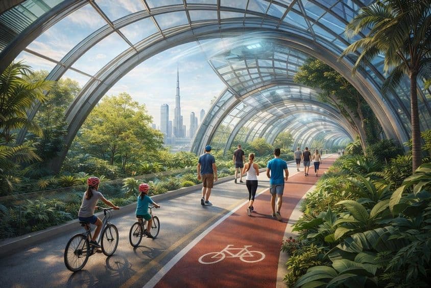 Corredor peatonal controlado climáticamente en el corazón de Dubai.