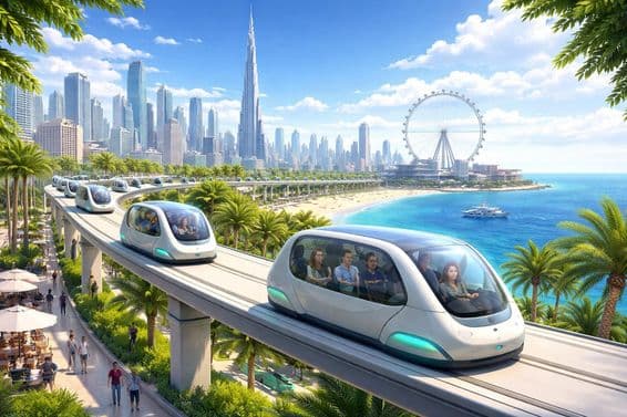 Cápsulas Glydways en la playa de Dubái.