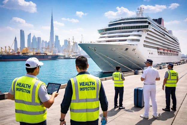 Inspección de salud en el puerto de Dubai.