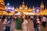 Aldea Global iluminada en la noche