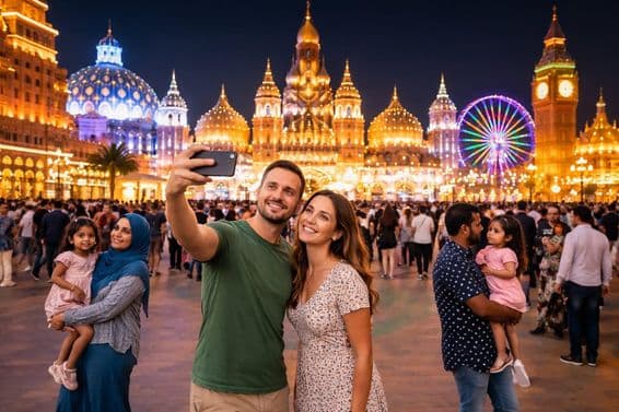 Aldea Global iluminada en la noche