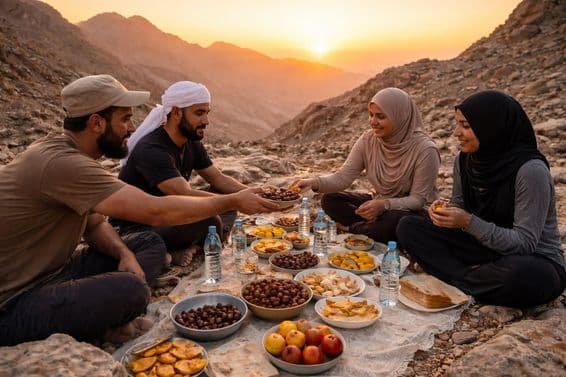 Iftar al atardecer en el silencio de la montaña