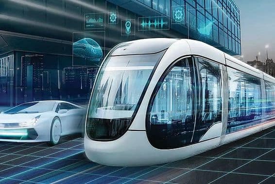 Tranvía eléctrico sin rieles en el centro de Dubai