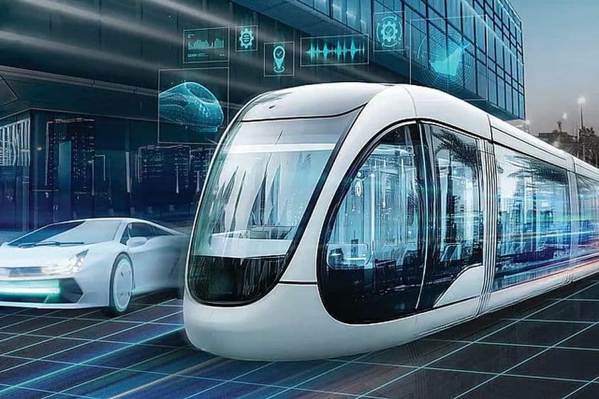 Tranvía eléctrico sin rieles en el centro de Dubai