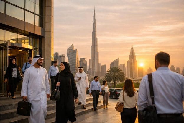 Commuter regresando a casa después del trabajo de oficina al atardecer.