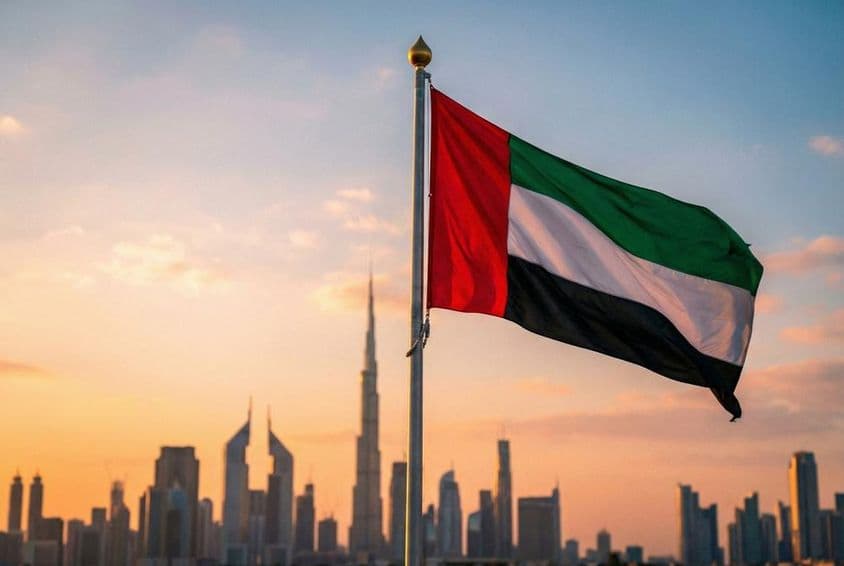 La bandera nacional de los Emiratos Árabes Unidos