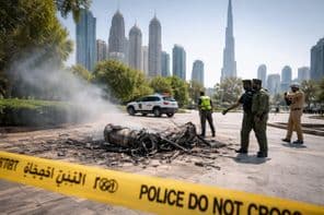 Advertencia de seguridad por escombros caídos