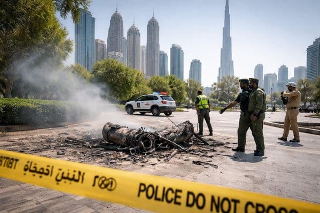 Advertencia de seguridad por escombros caídos