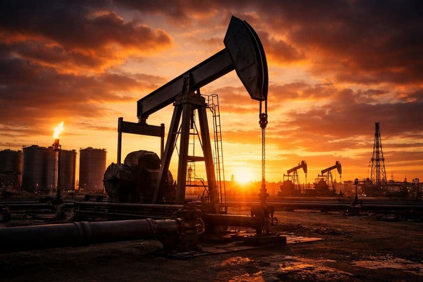 Campo petrolero al atardecer en EE. UU.