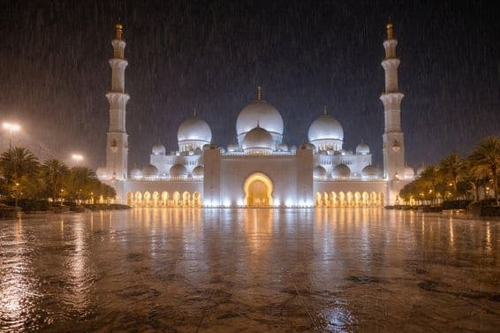 Noche lluviosa sobre la mezquita
