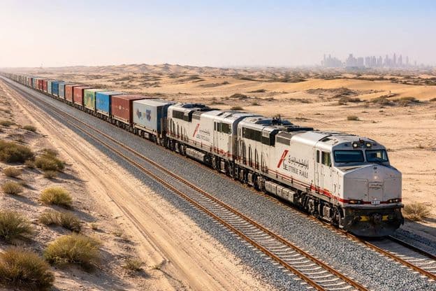 Tren de carga en el desierto de los Emiratos