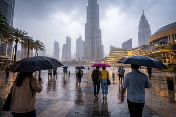 Tormenta eléctrica entre rascacielos de Dubái