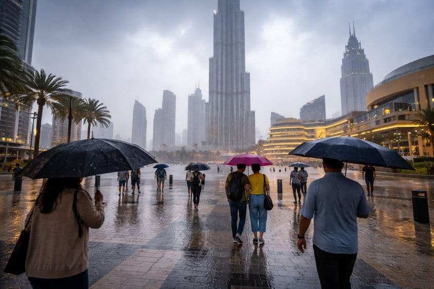 Tormenta eléctrica entre rascacielos de Dubái