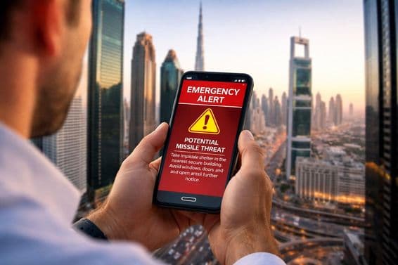 Alerta móvil con Dubái en el fondo