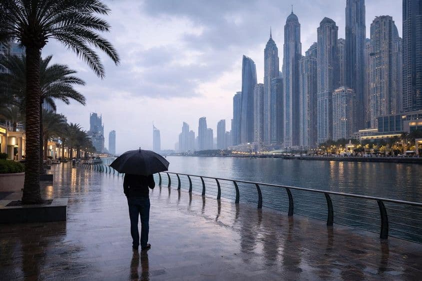 Atmósfera lluviosa en la marina de Dubái