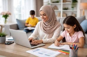 Trabajo desde casa con la familia reunida