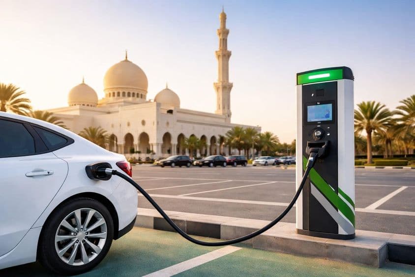 Carga eléctrica en estacionamiento de mezquita