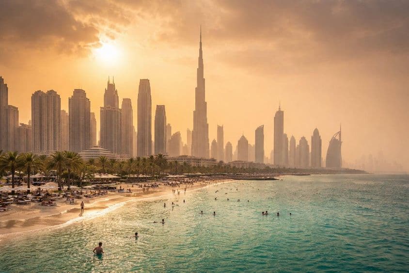 Horizonte de Dubai cálido y húmedo