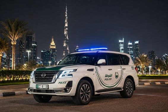 Auto de policía de Dubái de noche