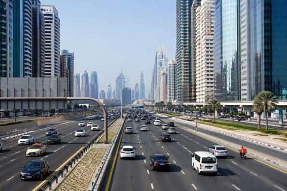 Tráfico moderno en una autopista urbana