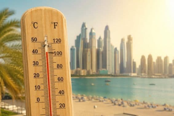 Calor extremo en la playa de Dubái