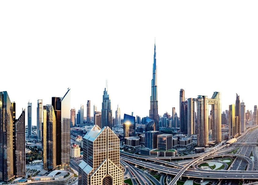 Horizonte de Dubái con Burj Khalifa