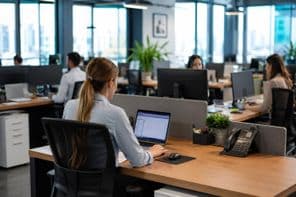 Ambiente de un espacio de trabajo de oficina moderno