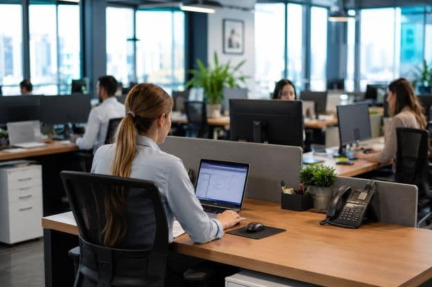 Ambiente de un espacio de trabajo de oficina moderno