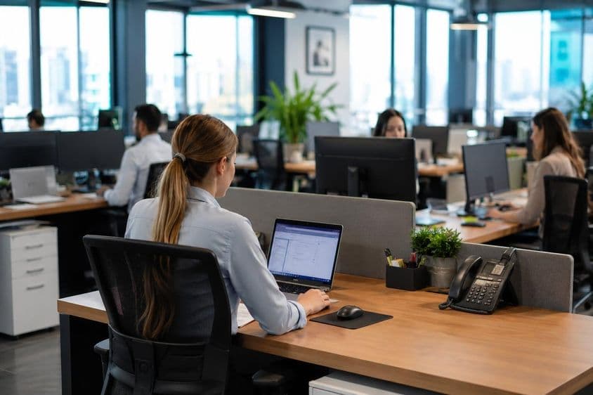 Ambiente de un espacio de trabajo de oficina moderno