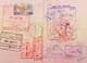 pasaporte con sellos de Tailandia, Hong Kong y Líbano